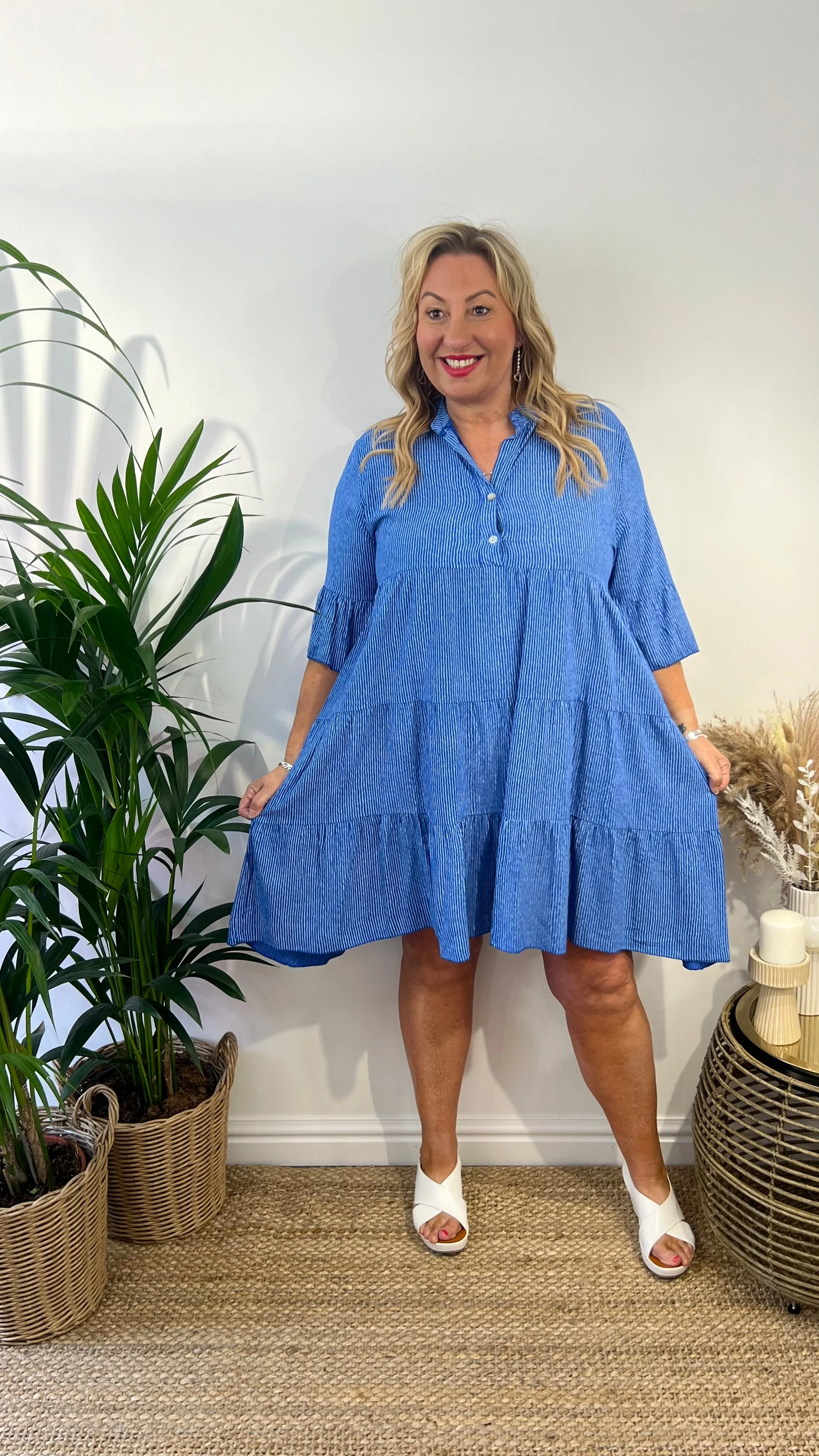 PIPER Pinstripe Tiered Dress