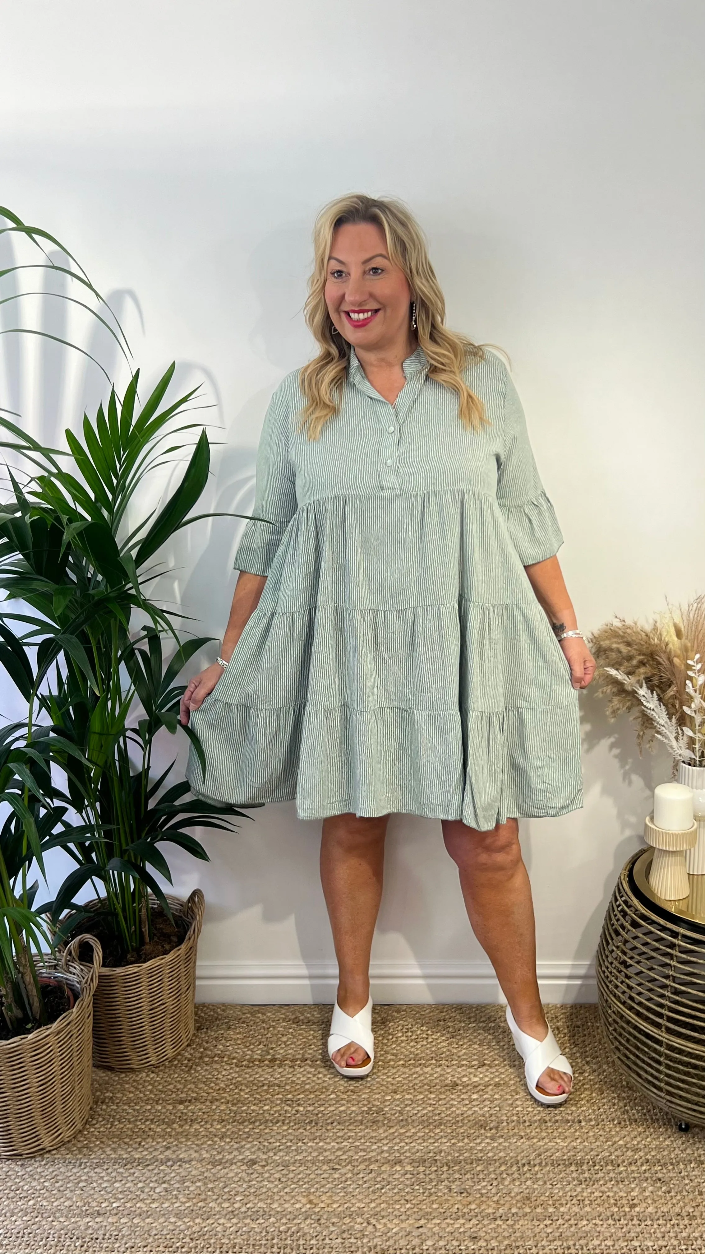 PIPER Pinstripe Tiered Dress