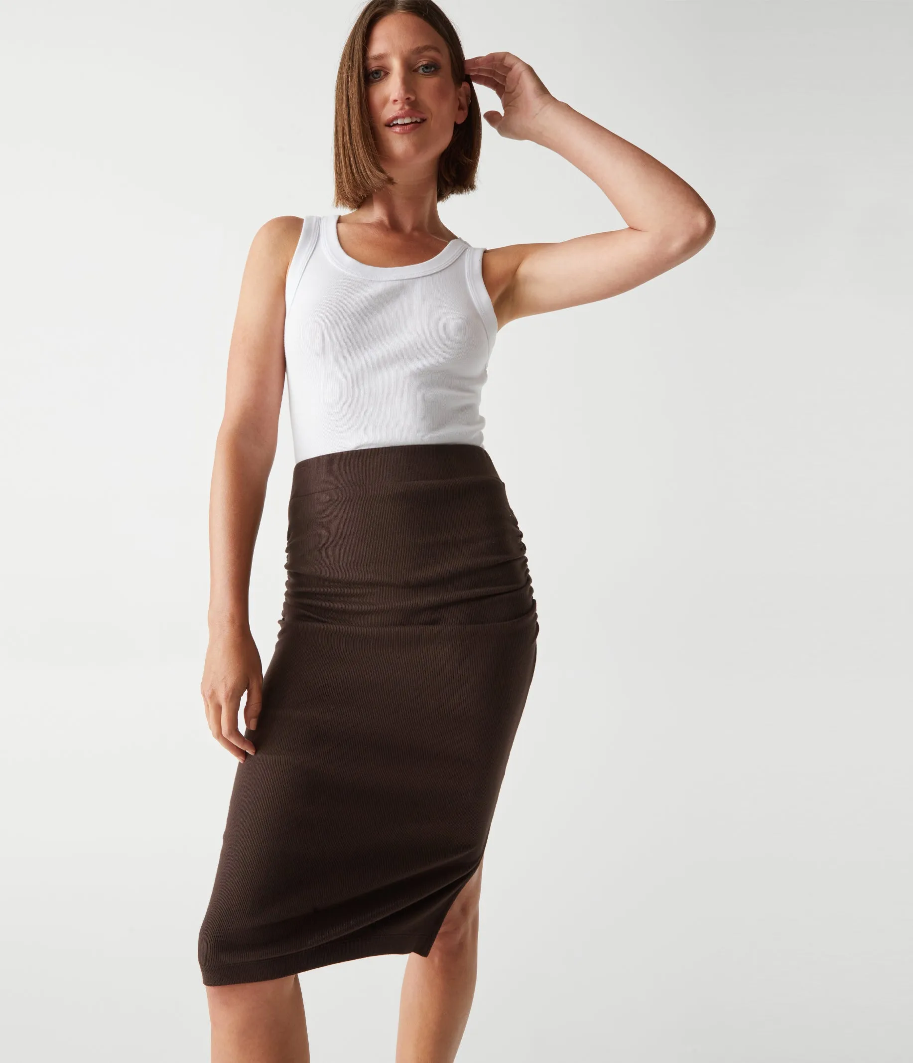 Rae Ribbed Skirt with Slit