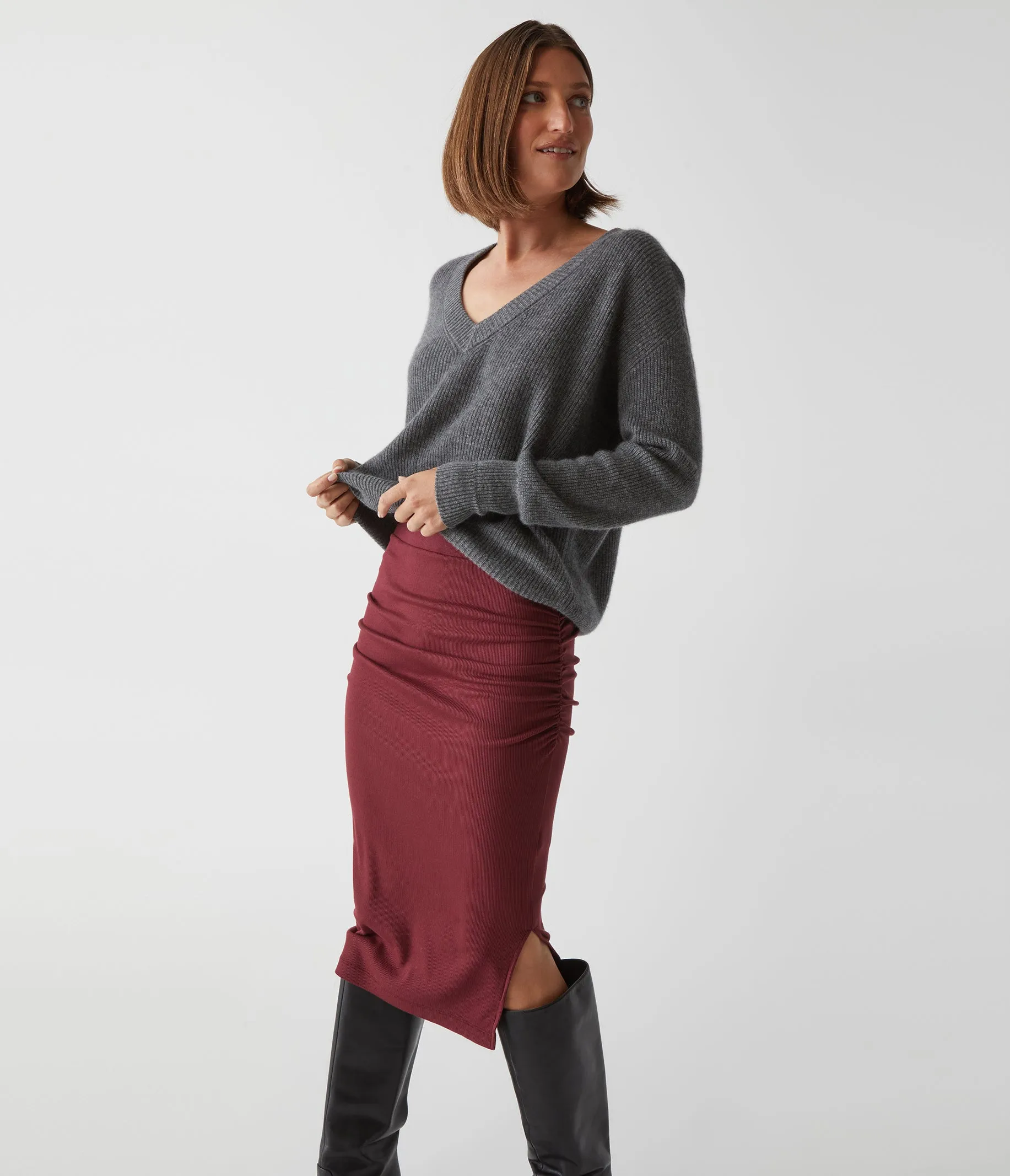 Rae Ribbed Skirt with Slit