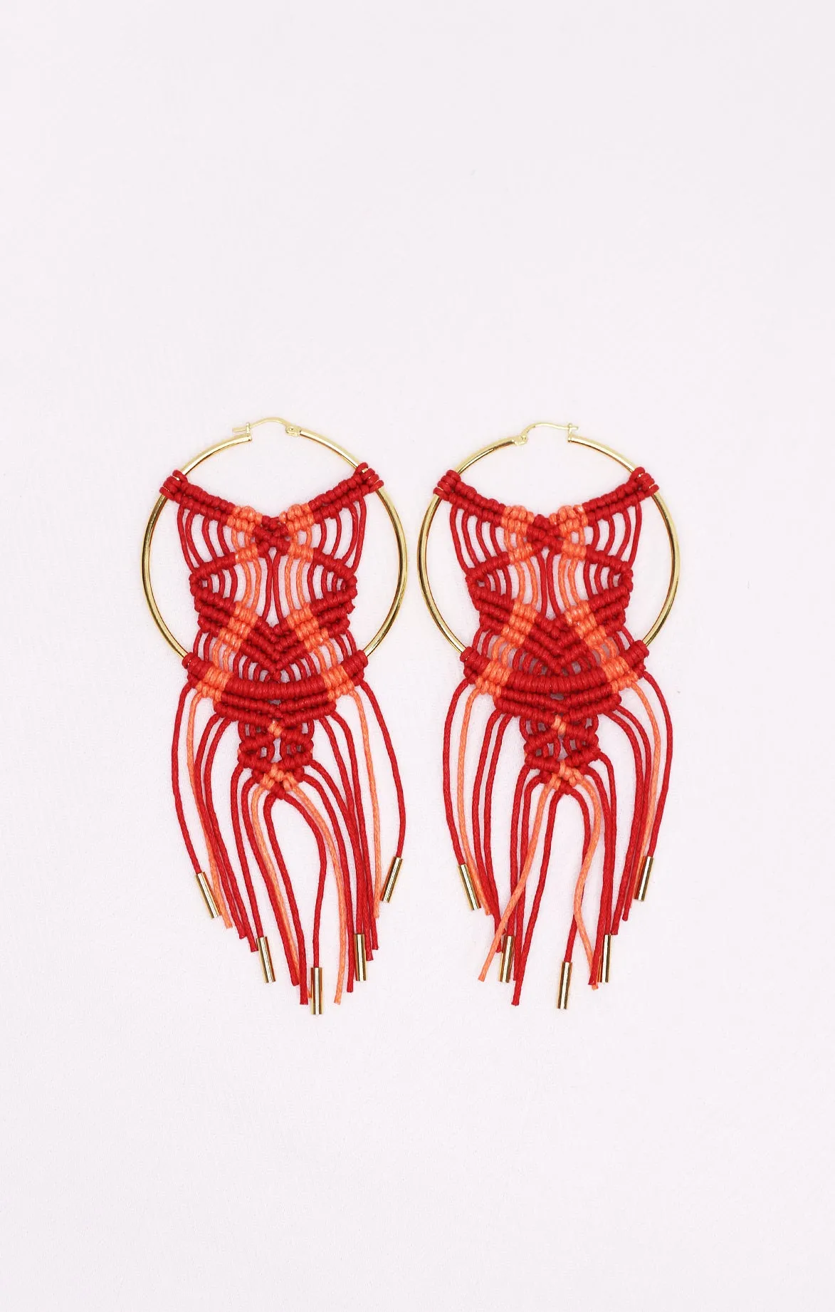 Red Handwoven Macramé Earrings