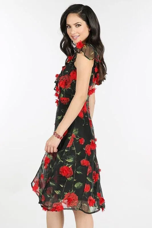 Red Rose Appliqué Midi-FINAL SALE-NOT ELIGIBLE FOR EXCHANGE OR REFUND