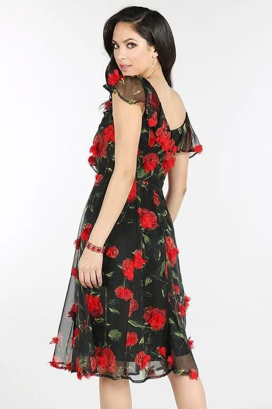 Red Rose Appliqué Midi-FINAL SALE-NOT ELIGIBLE FOR EXCHANGE OR REFUND