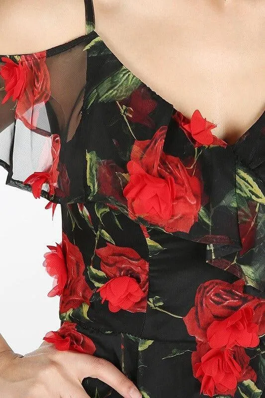 Red Rose Appliqué Midi-FINAL SALE-NOT ELIGIBLE FOR EXCHANGE OR REFUND