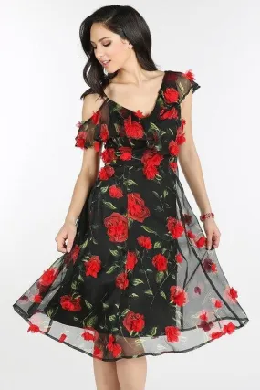 Red Rose Appliqué Midi-FINAL SALE-NOT ELIGIBLE FOR EXCHANGE OR REFUND