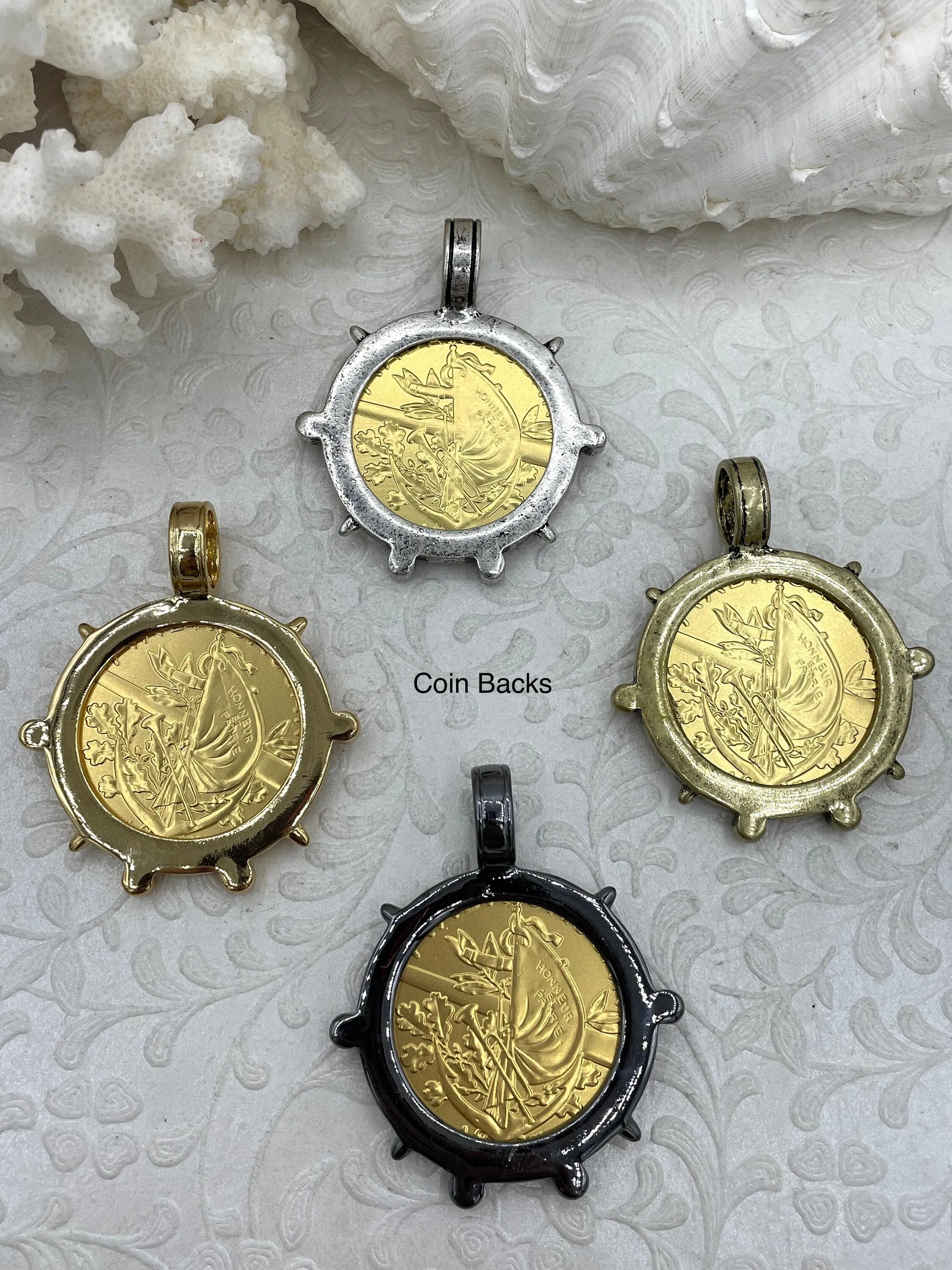 Reproduction French Madagascar Medal Coin Pendant, Coin Bezel, French coin, Art Deco Coin, Gold Coin, 4 bezel colors. Fast Ship