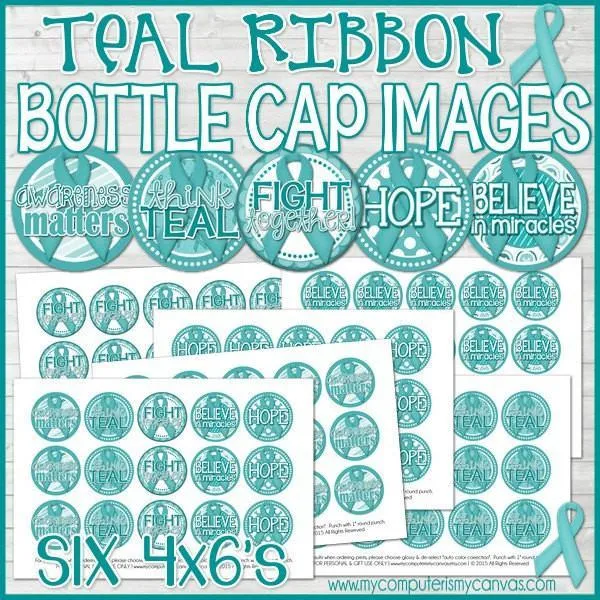 Ribbon Bottle Cap {TEAL} PRINTABLE