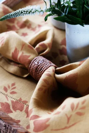 SET OF TWO HAND PAINTED AJOUR LINEN PLACEMATS & NAPKINS