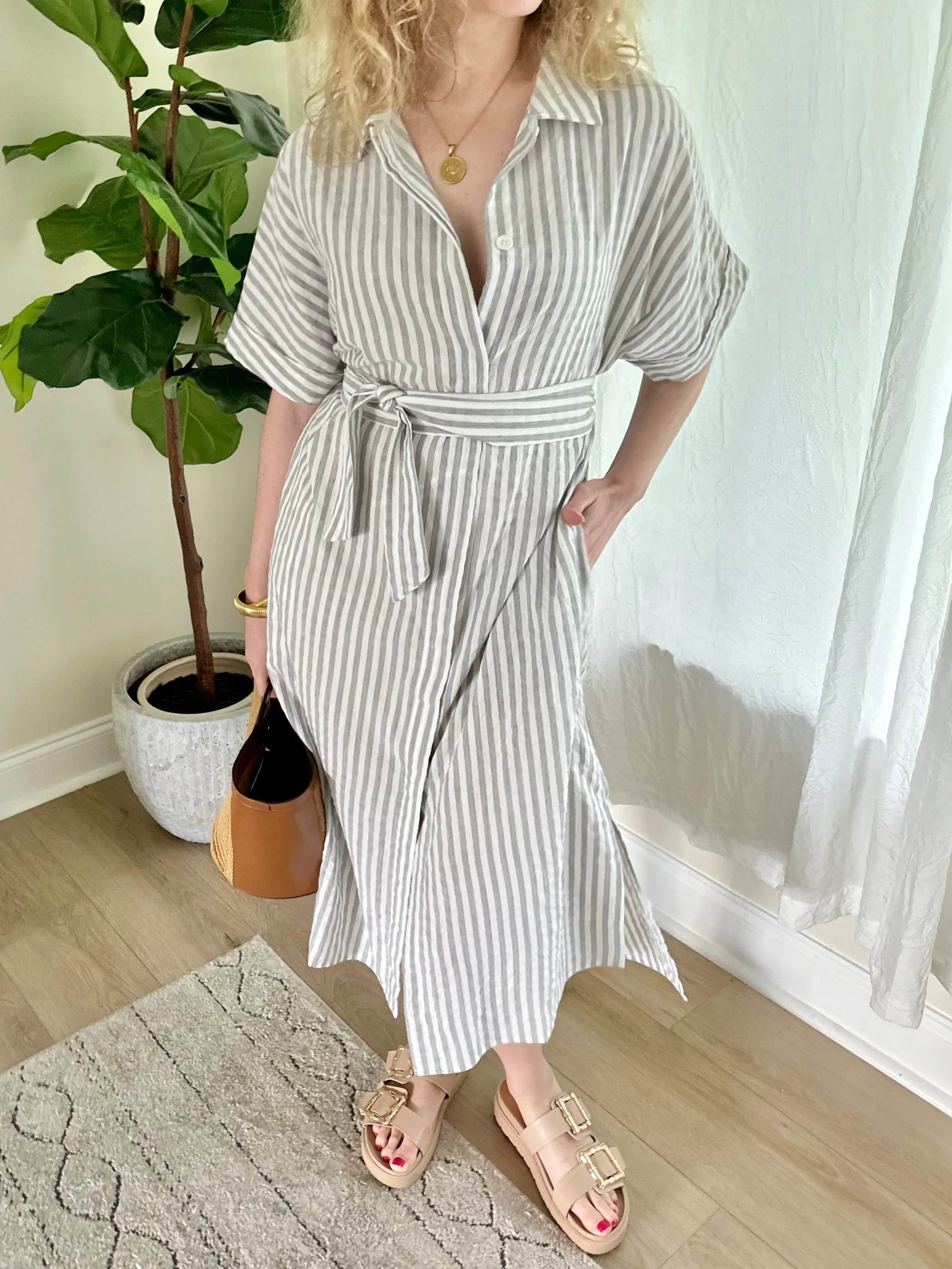 Striped Shirt Midi Dress