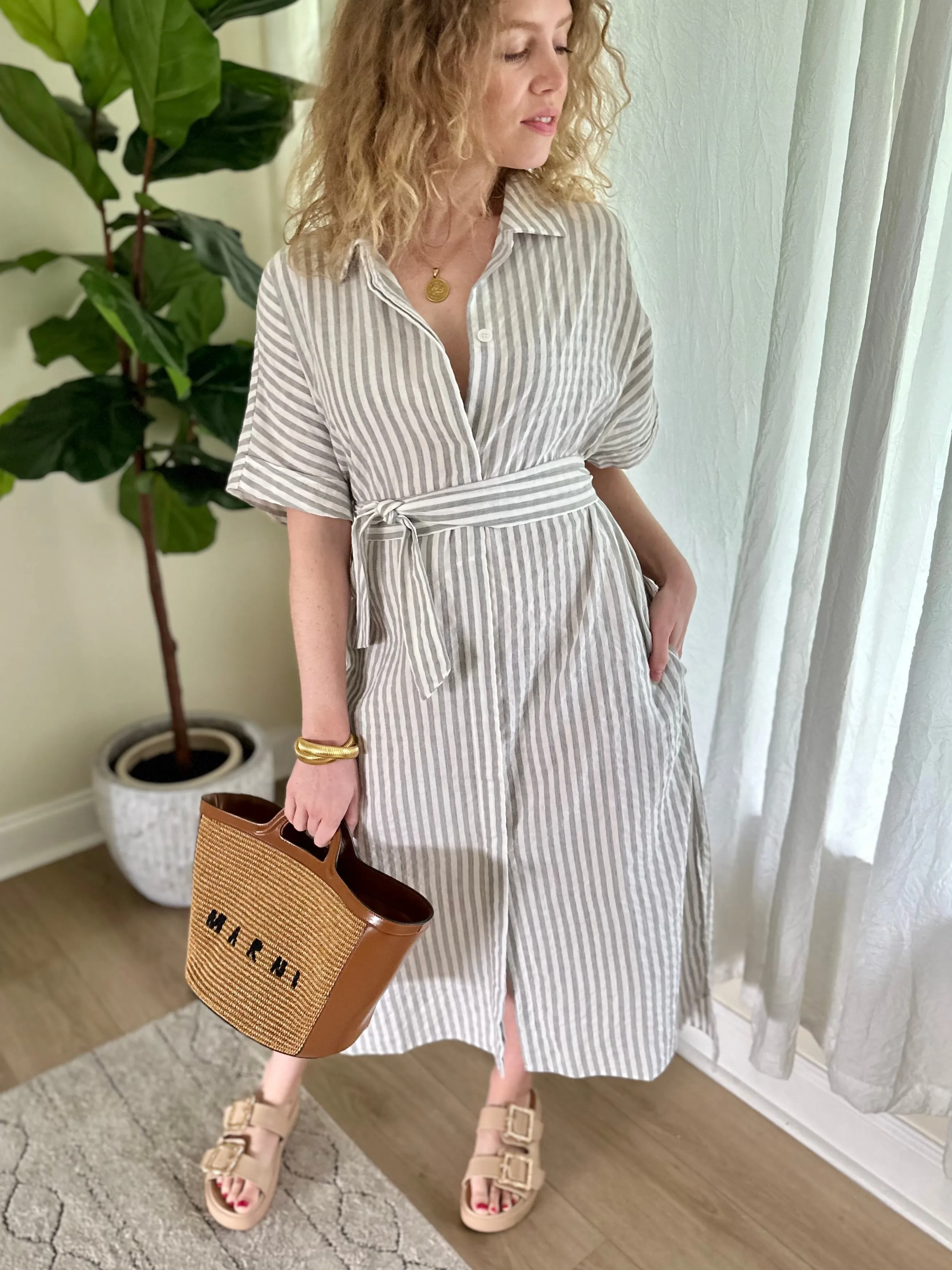 Striped Shirt Midi Dress