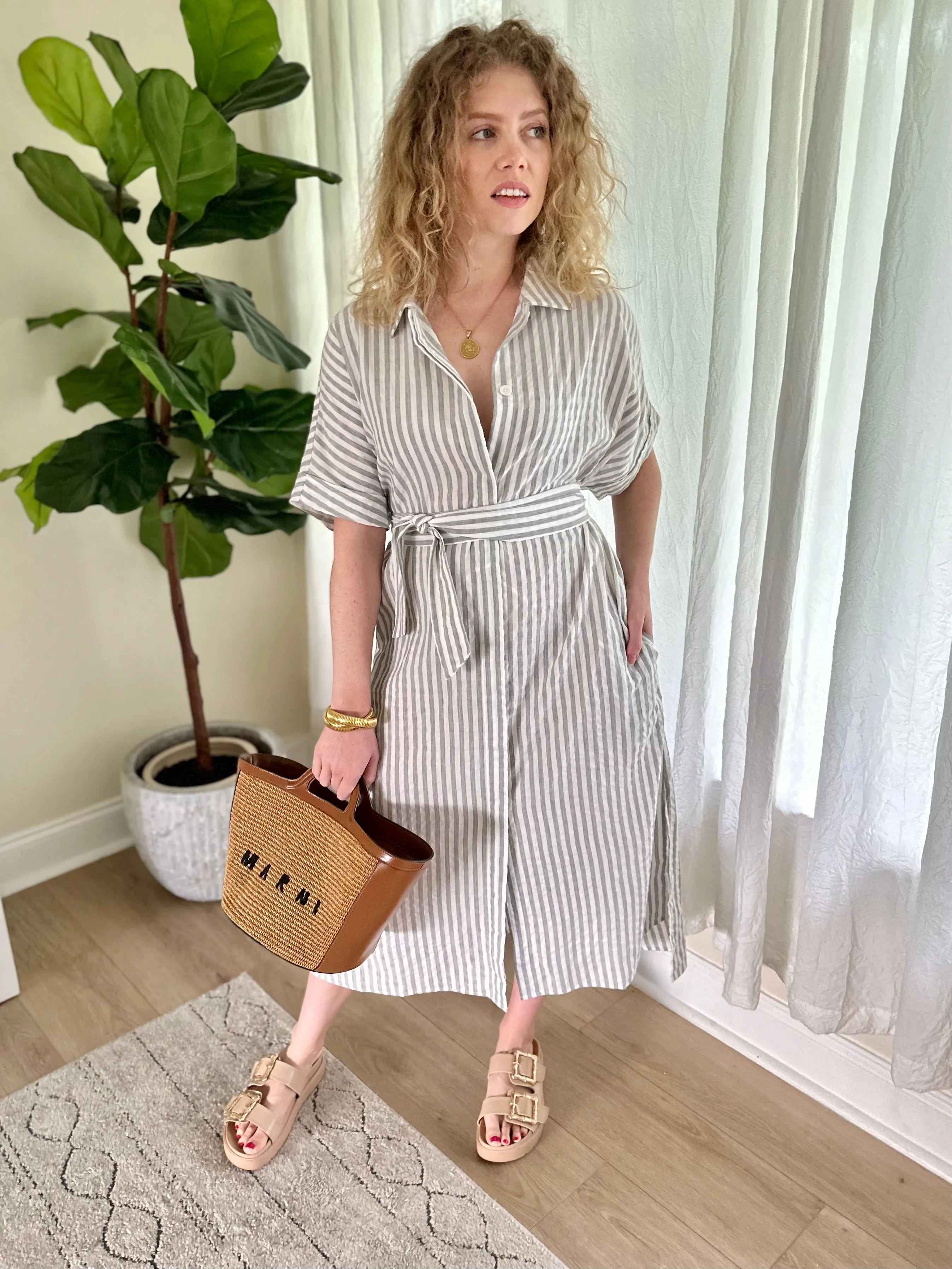 Striped Shirt Midi Dress