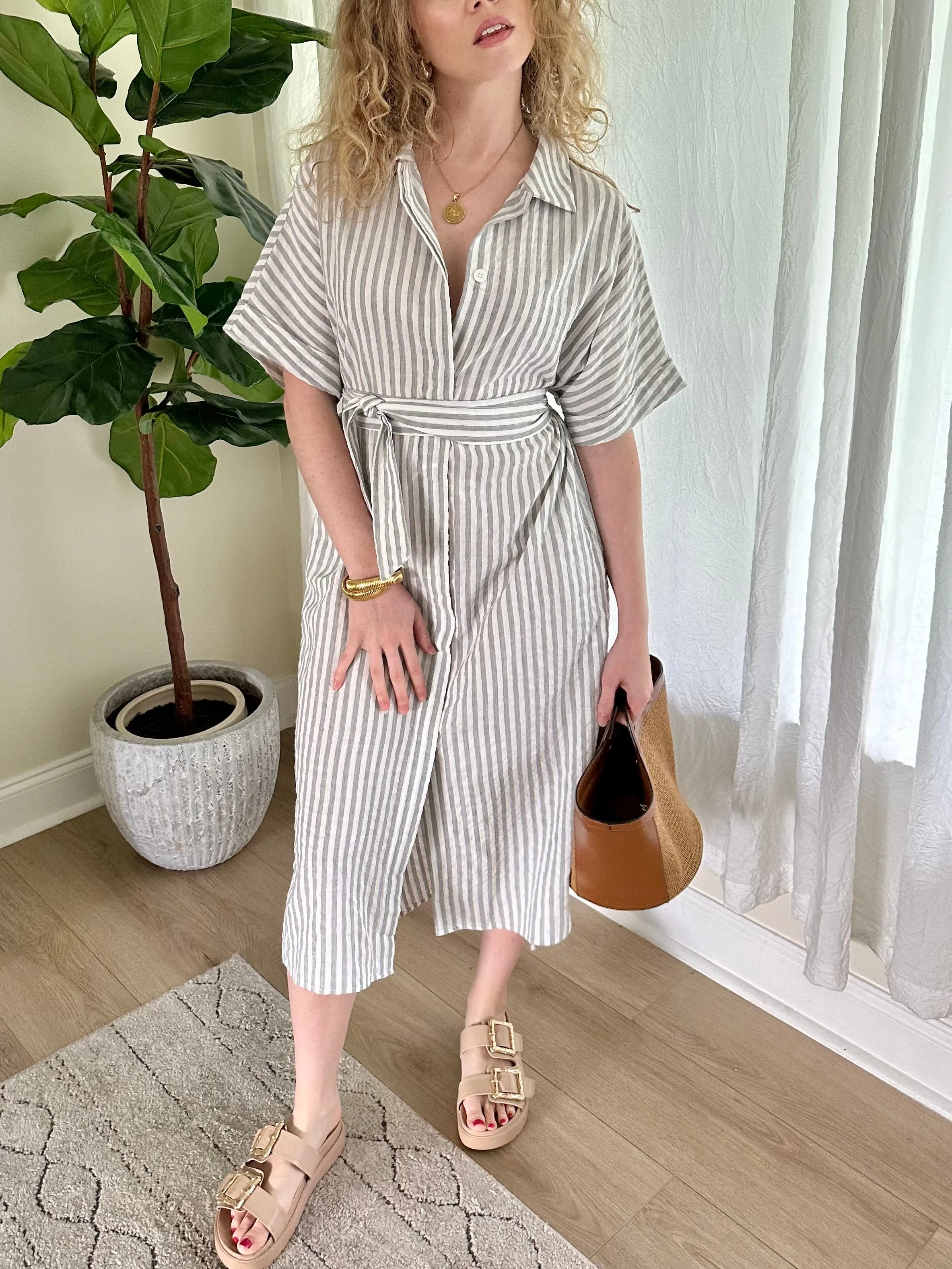 Striped Shirt Midi Dress