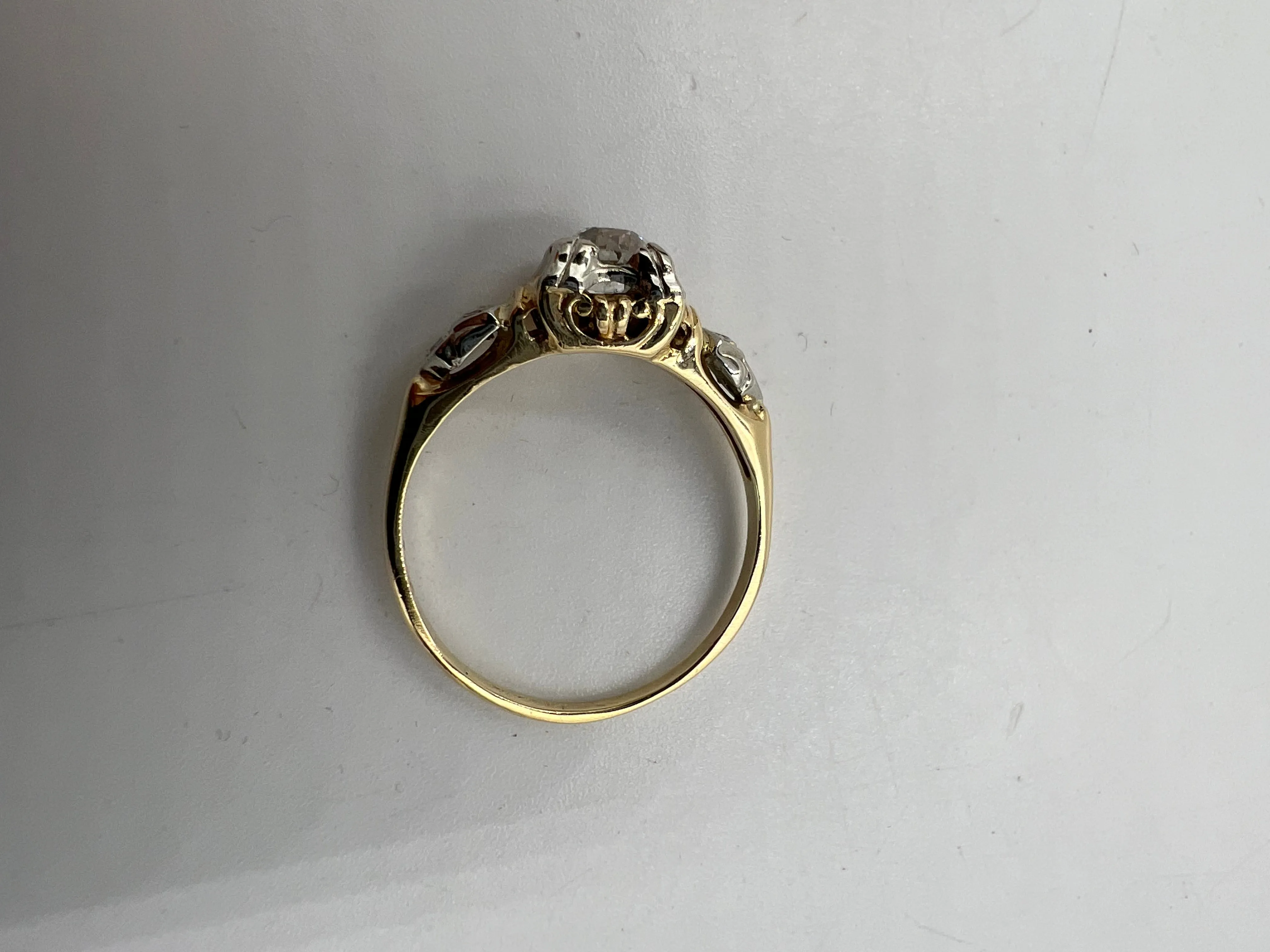 Vintage Diamond Yellow White Gold Engagement Ring Circa 1940