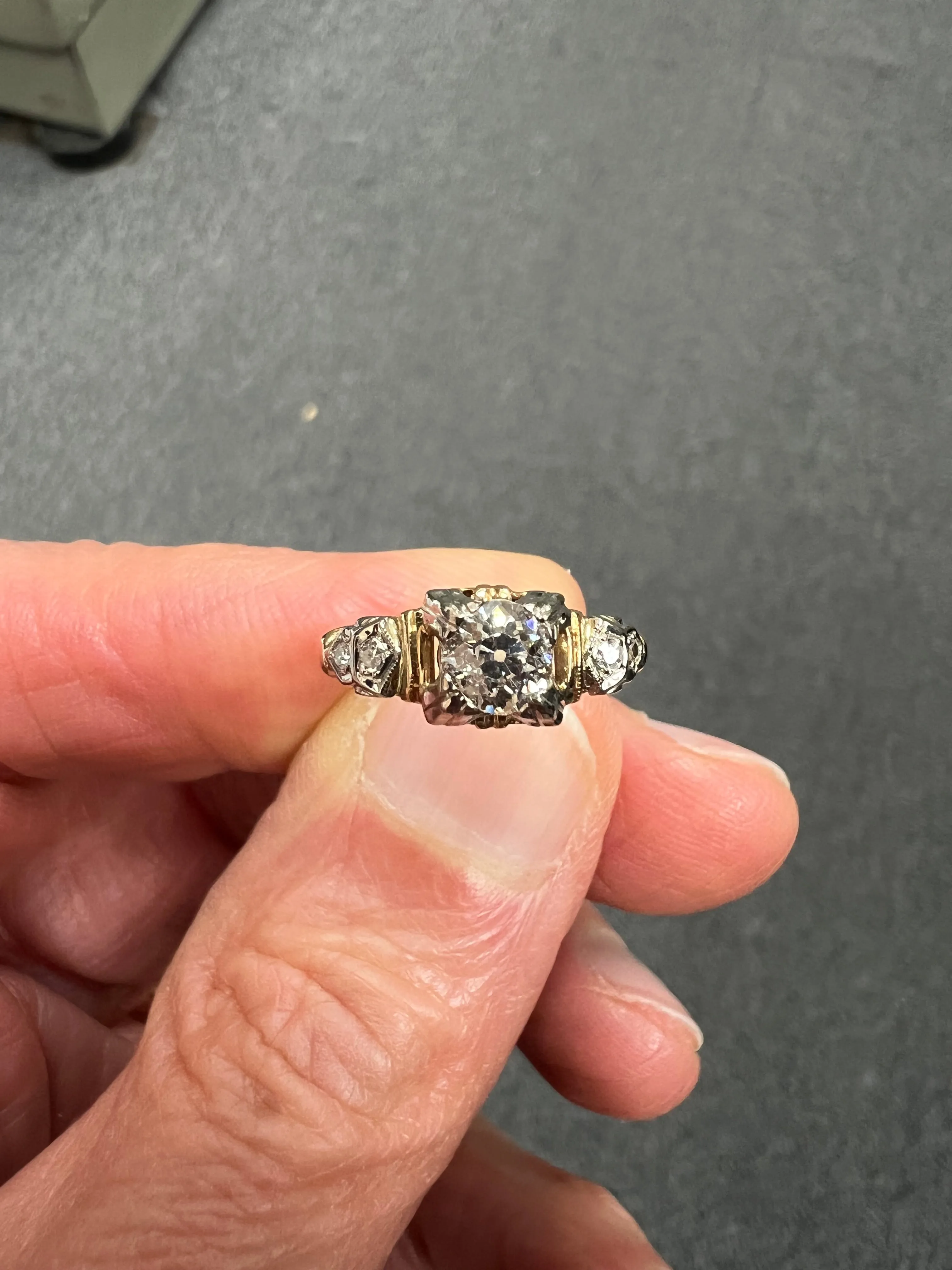 Vintage Diamond Yellow White Gold Engagement Ring Circa 1940