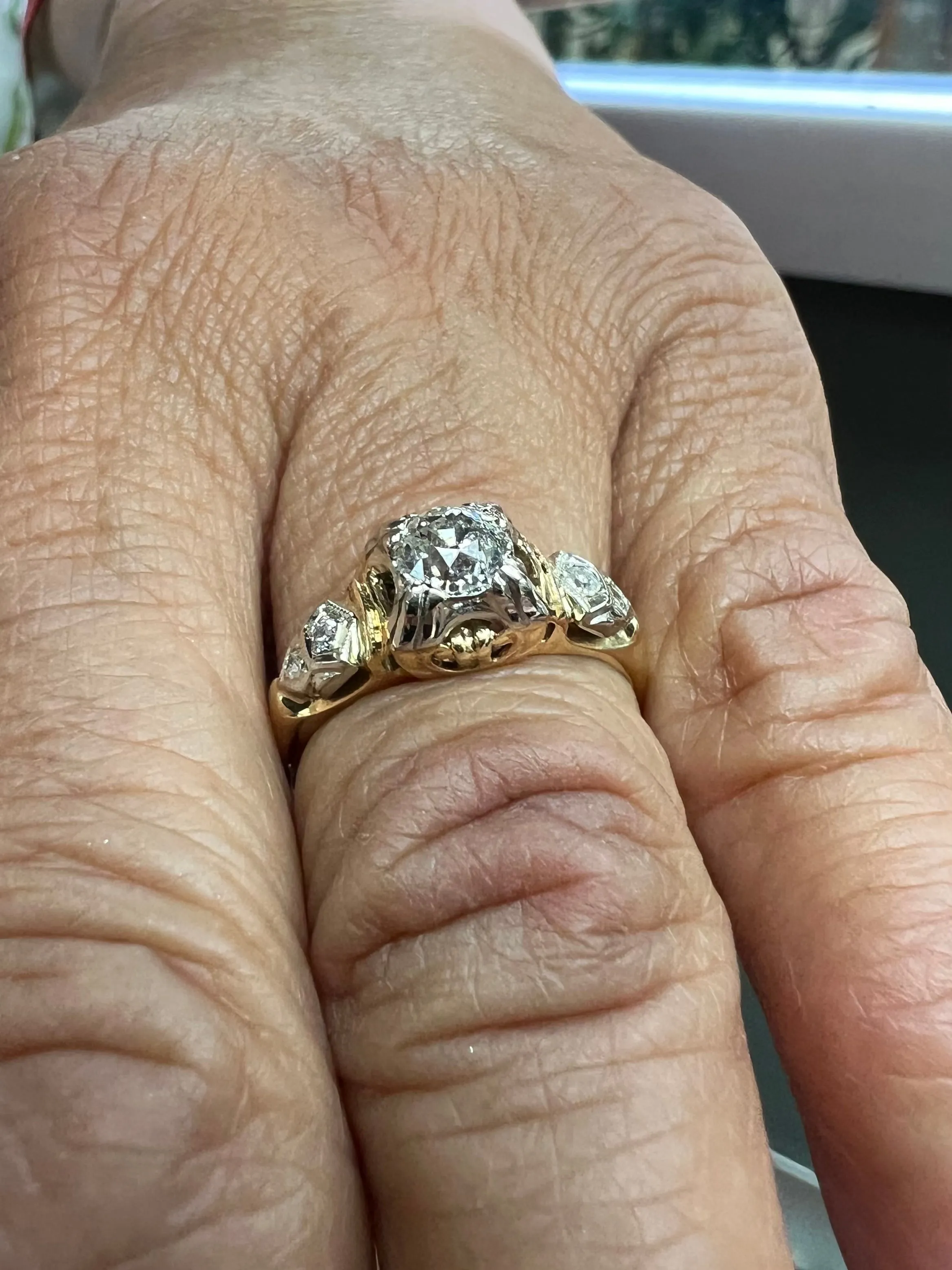 Vintage Diamond Yellow White Gold Engagement Ring Circa 1940